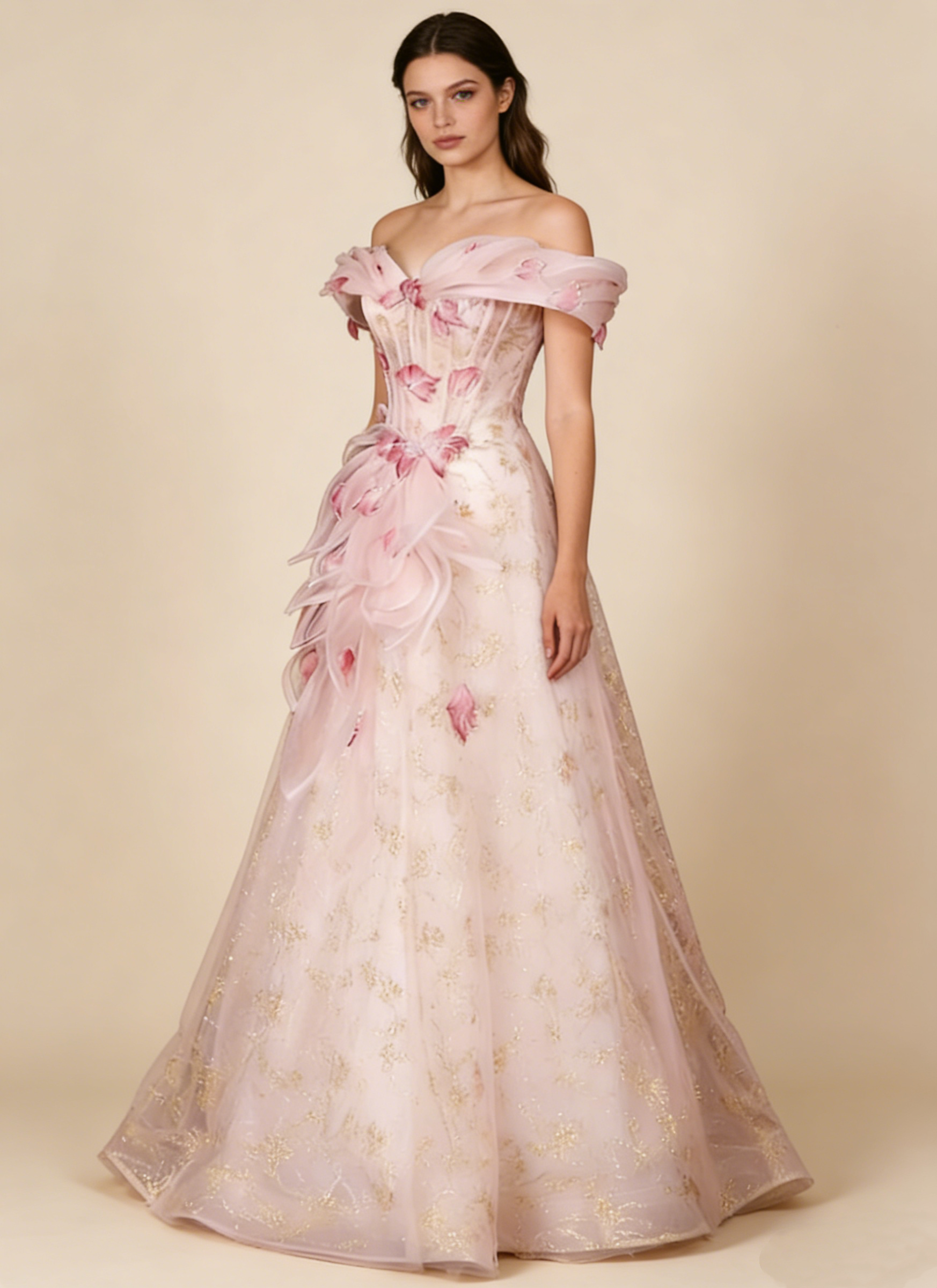 A Line Stunning Prom Dress Off Shoulder Floral Prom Dress Evening Gown Birthday Party Dress HZ0319