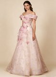 A Line Stunning Prom Dress Off Shoulder Floral Prom Dress Evening Gown Birthday Party Dress HZ0319
