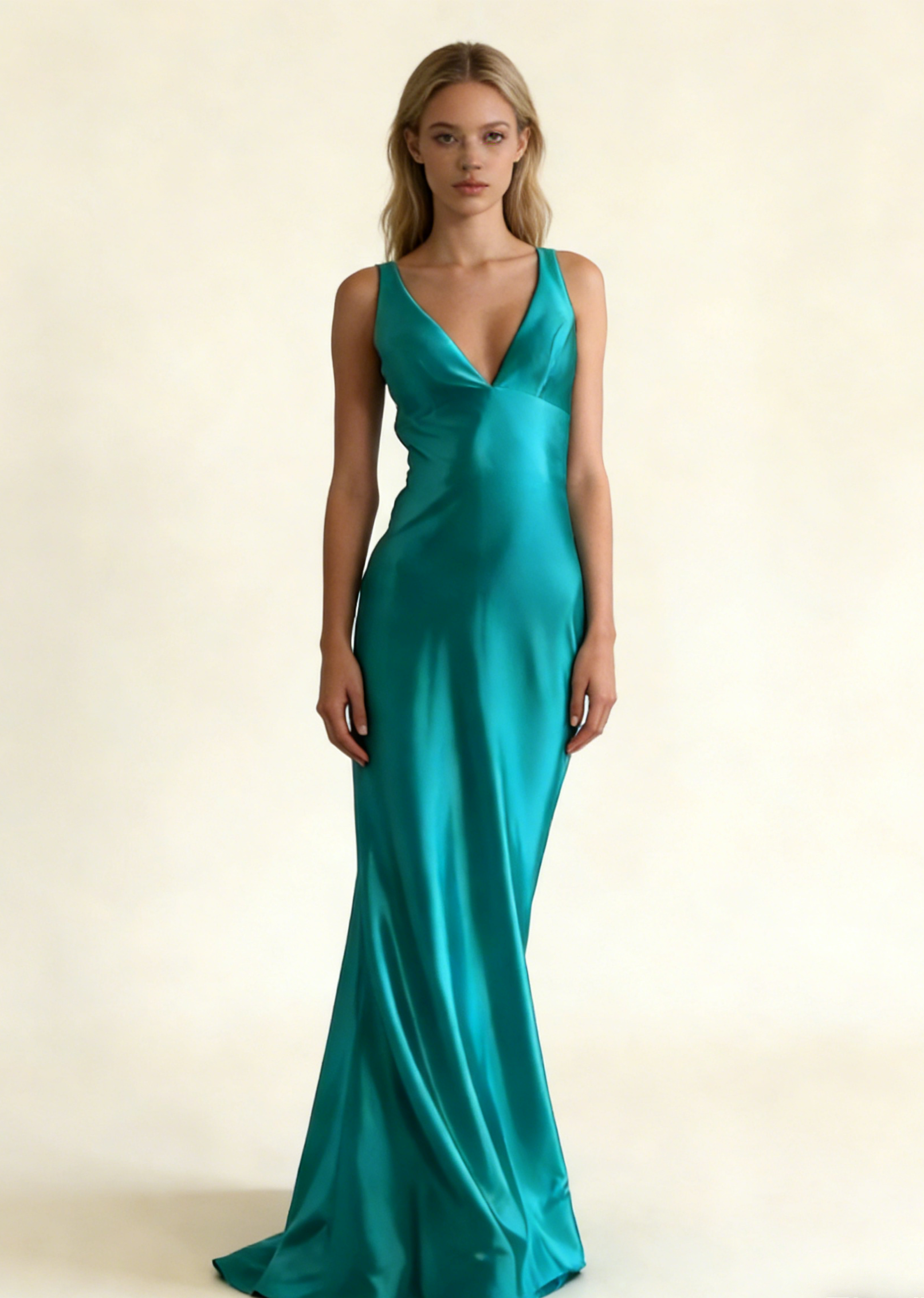Turquoise V Neck Backless Mermaid Satin Long Formal Party Dress, HZ0319