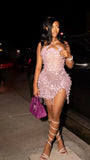 Fashion Glitter Pink Sparkling Sequin Mini 16th Birthday Party Dress Homecoming Dress HZ0319