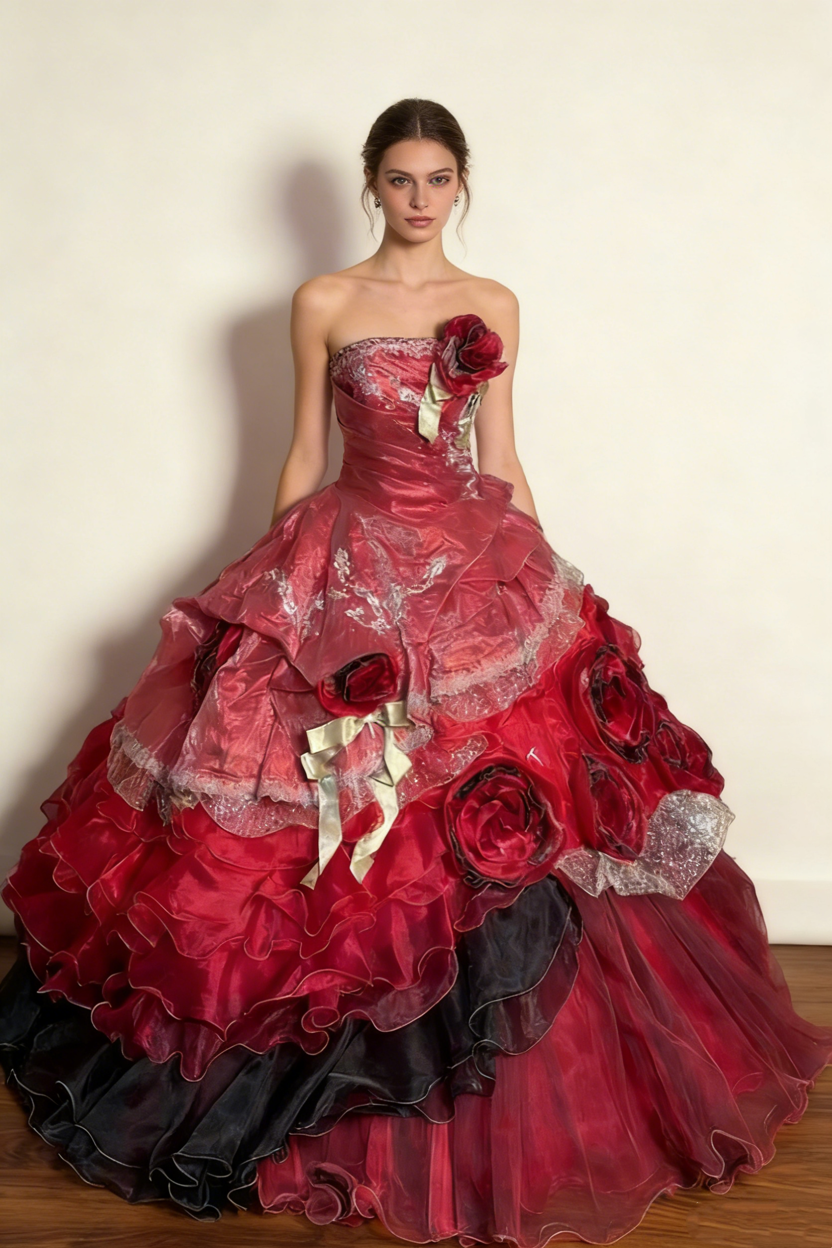 Wine Red Strapless A-Line Lace Floral Long Prom Dress Evening Ball Gown Sweet16 Dress, HZ0319