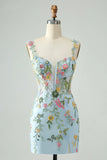 New Fashion Floral Embroidery Design A-line Strap Short Homecoming Dress, HZ0319