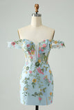 New Fashion Floral Embroidery Design A-line Strap Short Homecoming Dress, HZ0319