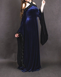 Vintage Dark Blue Halter Neck A-Line Velvet Long Formal Prom Dress Evening Dress, HZ0319