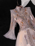 Gorgeous Sparkling Pink Beaded Sequin A-Line Romantic Chiffon Evening Dress Prom Dresses HZ0319