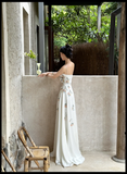 Elegant White Spaghetti Straps A-Line Flower Long Evening Party Dresses, HZ0319