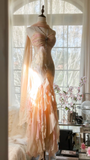 Vintage Mermaid Beaded Floral Design Romantic Chiffon Evening Dress Prom Dress HZ0319