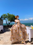 New Fashion Floral V-neck Design Elegant Beach Holiday A-line Sleeveless Halter Dress Summer Dress, HZ0319