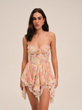 Vintage Lace Floral Spaghetti Strap Ruffled Hem Design A-line Party Dress, HZ0319
