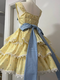 Cute Yellow Floral Lace Hem Design Tiered Party Dress Homecoming Dress HZ0319