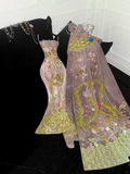 Gorgeous Sparkling Pink Beaded Applique Mermaid Design Exquisite Embroidery Evening Dress Prom Dresses HZ0319