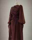Modest Long Sleeves Sheath Chiffon Elegant Long Formal Party Dress, HZ0319