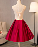 Vintage Red Floral Embroidery Design A-line Lace-up Satin Party Dress Homecoming Dress HZ0319