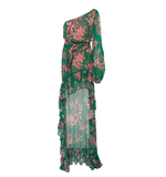 Fashion Green Floral Asymmetric Ruffled Hem Design A-line Party Dress, HZ0319