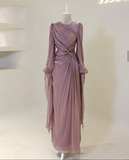 Modest Long Sleeves Sheath Chiffon Elegant Long Formal Party Dress, HZ0319