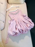 Chic Pink Spaghetti Strap Beading A-line V-neck Party Dresses Homecoming Dresses, HZ0319