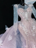 Vintage Shiny Pink Sequined Sweetheart Design Mermaid Prom Dress Evening Dress HZ0319