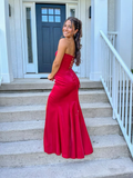 Elegant Red Strapless Mermaid Split Long Party Dress Evening Gown, HZ0319