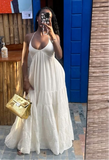 Pretty White Halter Neck A-Line Chiffon Long Party Dress Fashion Summer Dress, HZ0319