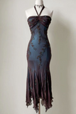 Vintage Halter Neck Mermaid Beaded Chiffon Long Evening Party Dresses, HZ0319