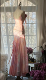 Vintage Pink Straps Mermaid Chiffon Beading Long Evening Party Dresses, HZ0319
