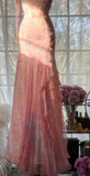 Vintage Pink Straps Mermaid Chiffon Beading Long Evening Party Dresses, HZ0319