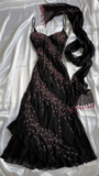 Black Spaghetti Straps Sheath Chiffon Beaded Vintage Long Evening Party Dresses, HZ0319