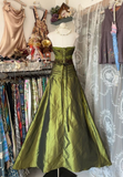 Green Strapless A-Line Lace Satin Vintage Long Evening Party Dresses, HZ0319