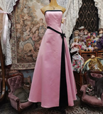 Pink Strapless A-Line Satin Vintage Long Formal Evening Party Dresses, HZ0319
