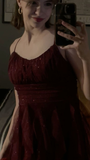 Burgundy Spaghetti Straps Sheath Ruffles Long Prom Dresses Evening Gowns, HZ0319