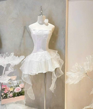 White Strapless A-Line Short Party Dresses Cute Homecoming Dresses, HZ0319
