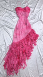Hot Pink Spaghetti Straps A-Line Ruffles Beaded Vintage Long Party Dresses, HZ0319