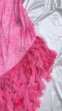 Hot Pink Spaghetti Straps A-Line Ruffles Beaded Vintage Long Party Dresses, HZ0319