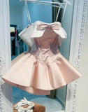 Pink Off Shoulder A-Line Satin Sweet Birthday Dresses Short Party Dresses, HZ0319