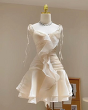 Ivory Straps A-Line Chiffon Short Party Dresses Homecoming Dresses, HZ0319