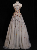 Gorgeous Strapless A-Line Beaded Chiffon Long Formal Evening Party Dresses, HZ0319