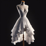 White Spaghetti Straps A-Line Chiffon Short Party Dresses Homecoming Dresses, HZ0319