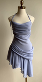 Lilac Halter Sheath Chiffon Short Party Dresses Homecoming Dresses, HZ0319