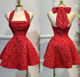 Pretty Red Halter Neck A-Line Short Party Dresses Homecoming Dresses, HZ0319