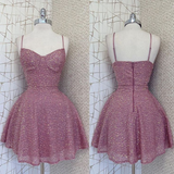 Pink Spaghetti Straps A-Line Short Birthday Dresses Homecoming Dresses, HZ0319