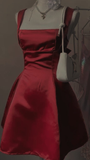Cute Red Straps A-Line Satin Short Party Dresses Homecoming Dresses, HZ0319
