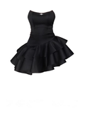 Black Strapless A-Line Satin Ruffles Homecoming Dresses Short Party Dresses, HZ0319