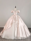 White Off Shoulder A-Line Satin Pretty Wedding Dresses Birdal Dresses, HZ0319