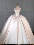 White Strapless A-Line Satin Pretty Wedding Dresses Birdal Dresses, HZ0319