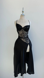 Sexy Black Straps Lace Split Long Evening Dresses Birthday Party Dresses, HZ0319