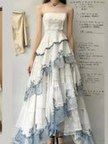 White Spaghetti Straps A-Line Lace Layers Formal Long Party Dresses, HZ0319