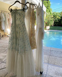 Lovely Strapless A-Line Chiffon Printed Long Party Dresses Birthday Outfits, HZ0319