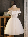 Vintage White Lace Off-the-shoulder Design A-line Tulle Party Dress Homecoming Dress HZ0319