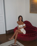 Ivory Off Shoulder A-Line Satin Short Party Dresses Homecoming Dresses, HZ0319