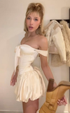 Ivory Off Shoulder A-Line Satin Short Party Dresses Homecoming Dresses, HZ0319